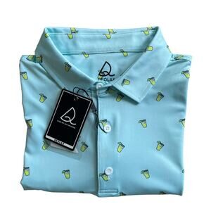 DEOLAX Arnold Palmer Drink Polo Shirt Aqua Blue Quick Dry Mens Size Large NEW